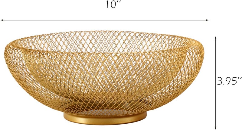 IBWell Metal Wire Woven Fruit Storage Bowl Basket for Kitchen Large Black Mesh Fruit Stand for Apple Pineapple Banana Orange Lemon Pear Strawberry Watermelon Gold Small - Image 2