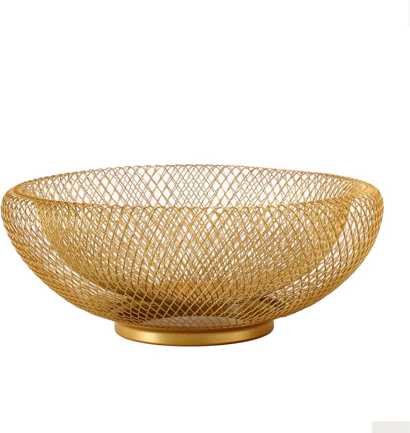 IBWell Metal Wire Woven Fruit Storage Bowl Basket for Kitchen Large Black Mesh Fruit Stand for Apple Pineapple Banana Orange Lemon Pear Strawberry Watermelon Gold Small - Image 1