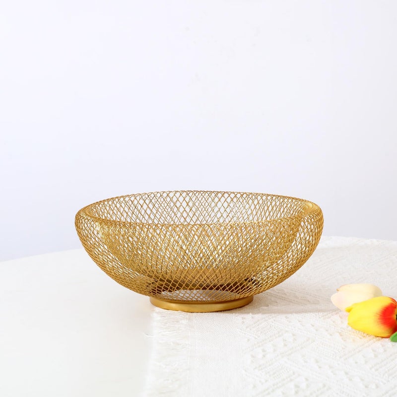 IBWell Metal Wire Woven Fruit Storage Bowl Basket for Kitchen Large Black Mesh Fruit Stand for Apple Pineapple Banana Orange Lemon Pear Strawberry Watermelon Gold Small - Image 5
