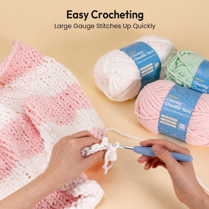 Etcokei Chenille Yarn #6, Super Bulky Blanket Yarn for Crocheting & Knitting, Extra Soft Chunky Thick Yarn, Easy to Crochet, Perfect for Amigurumi, Baby Blankets, DIY Home Decor, 3Skeins(300g/10.5oz), Beige - Image 3