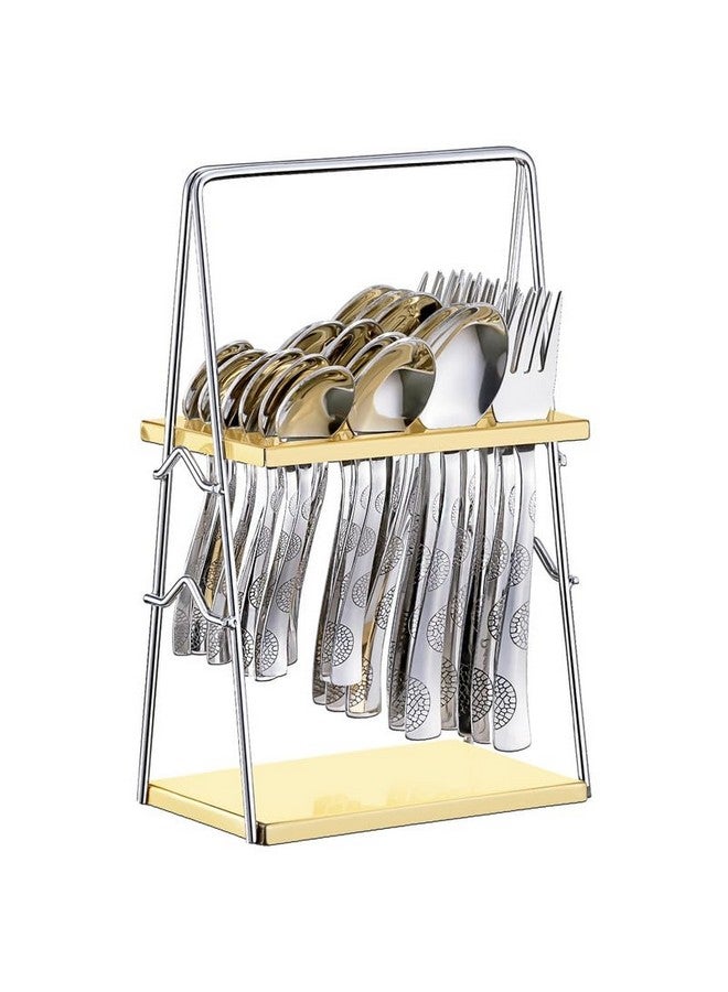 Parage 25 Pieces Regal Cutlery Set Premium Stainless Steel with Stand (Contains: 6 Table Fork, 6 Table Spoon, 6 Dinner Spoon, 6 Tea Spoon, 1 Cutlery Stand) Spoon Set for Dining Table Stylish - Image 1