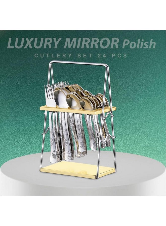 Parage 25 Pieces Regal Cutlery Set Premium Stainless Steel with Stand (Contains: 6 Table Fork, 6 Table Spoon, 6 Dinner Spoon, 6 Tea Spoon, 1 Cutlery Stand) Spoon Set for Dining Table Stylish - Image 2