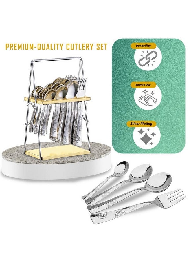 Parage 25 Pieces Regal Cutlery Set Premium Stainless Steel with Stand (Contains: 6 Table Fork, 6 Table Spoon, 6 Dinner Spoon, 6 Tea Spoon, 1 Cutlery Stand) Spoon Set for Dining Table Stylish - Image 4