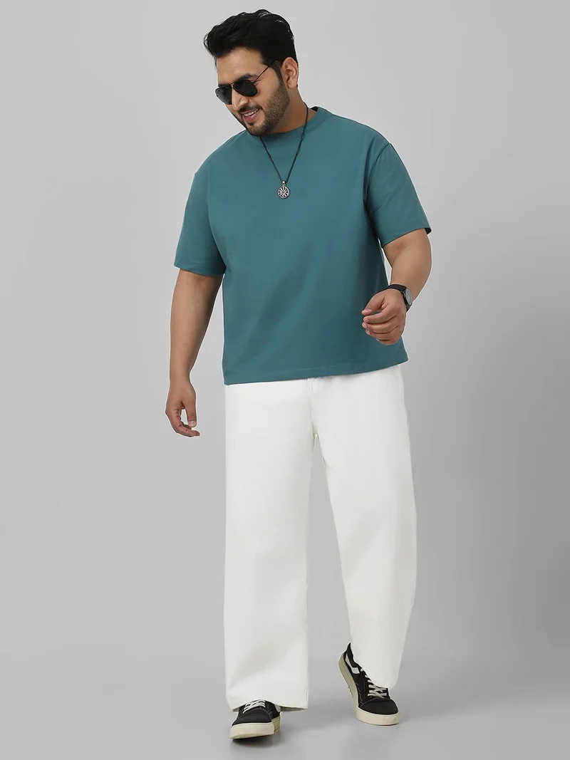 Urbano Fashion  Urbano Plus Men's White Loose Fit Washed Jeans Non-Stretchable  | Best Price UAE