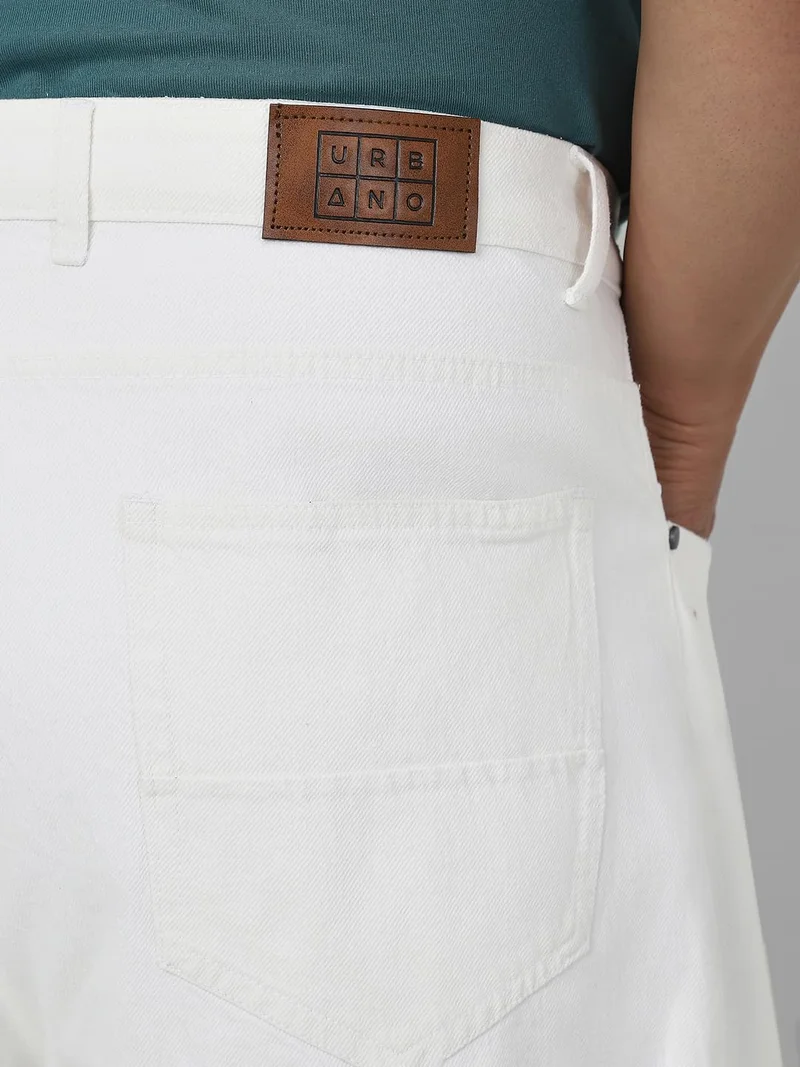 Urbano Fashion  Urbano Plus Men's White Loose Fit Washed Jeans Non-Stretchable  | Best Price UAE