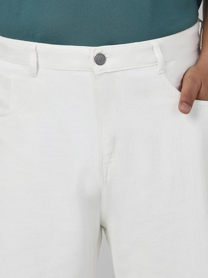 Urbano Fashion  Urbano Plus Men's White Loose Fit Washed Jeans Non-Stretchable  | Best Price UAE