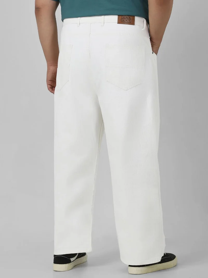 Urbano Fashion  Urbano Plus Men's White Loose Fit Washed Jeans Non-Stretchable  | Best Price UAE