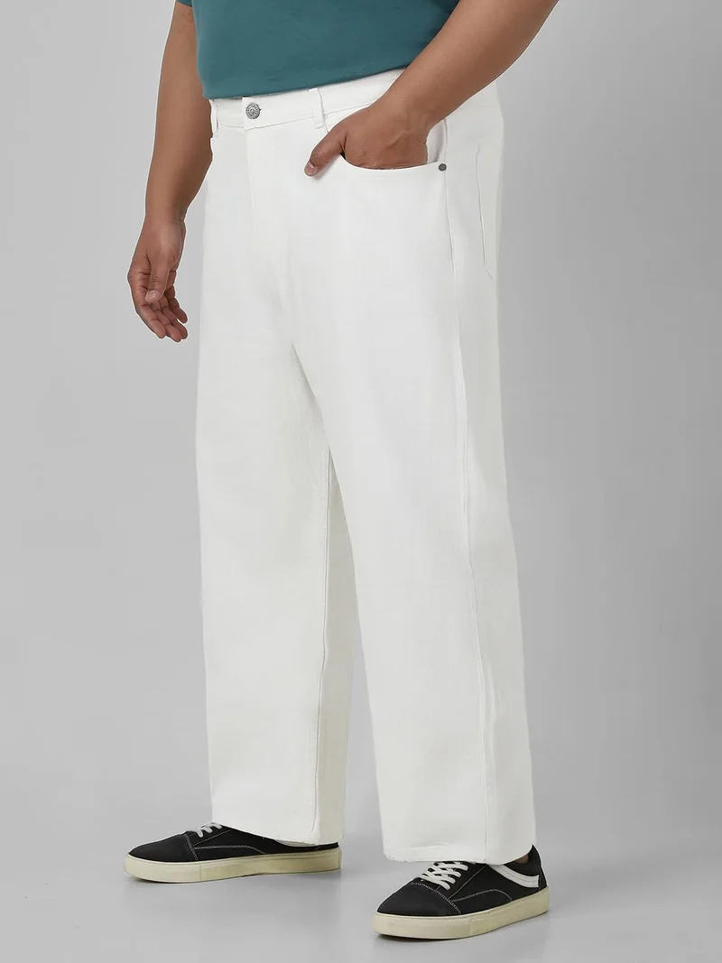 Urbano Fashion  Urbano Plus Men's White Loose Fit Washed Jeans Non-Stretchable  | Best Price UAE