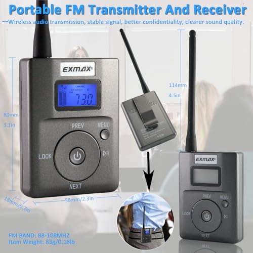 EXMAX E108 DSP Stereo Wireless Headsets FM Radio Broadcast System for Tour Guide Teaching Meeting Training Travel Field Interpretation 1 Transmitter & 10 Receivers (White) - Image 2