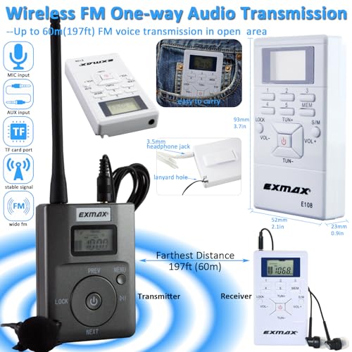 EXMAX E108 DSP Stereo Wireless Headsets FM Radio Broadcast System for Tour Guide Teaching Meeting Training Travel Field Interpretation 1 Transmitter & 10 Receivers (White) - Image 3