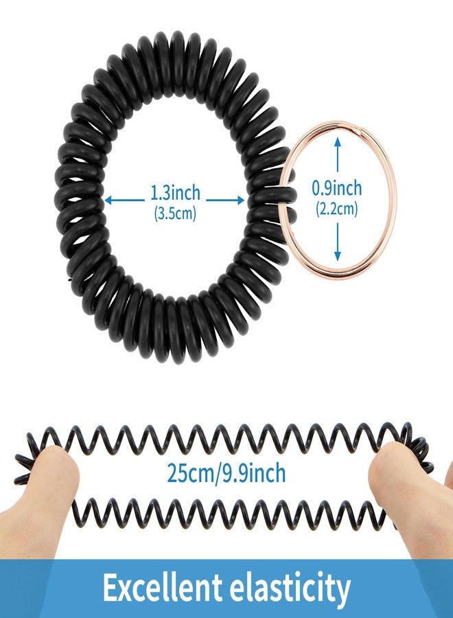 QIUTIMIY 6PCS Spiral Keychain Stretchy Wrist Coil Bracelet Key Chain Black Waterproof Wristlet Key Holder for Pool, Sauna, Sports, Gym(RGFR-Black) - Image 3