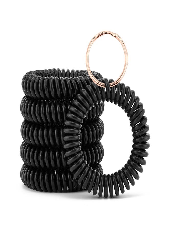 QIUTIMIY 6PCS Spiral Keychain Stretchy Wrist Coil Bracelet Key Chain Black Waterproof Wristlet Key Holder for Pool, Sauna, Sports, Gym(RGFR-Black) - Image 1