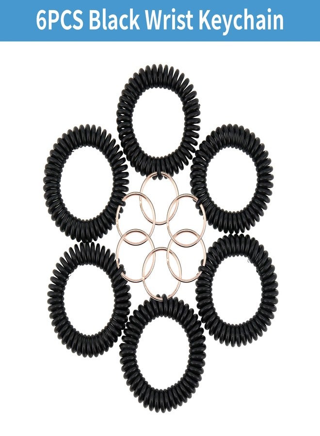 QIUTIMIY 6PCS Spiral Keychain Stretchy Wrist Coil Bracelet Key Chain Black Waterproof Wristlet Key Holder for Pool, Sauna, Sports, Gym(RGFR-Black) - Image 2