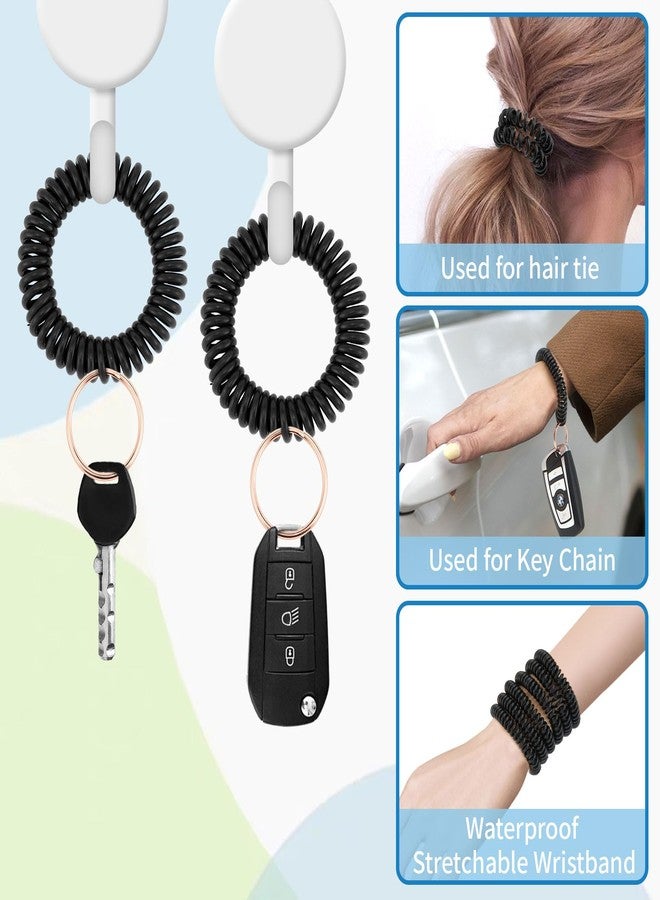 QIUTIMIY 6PCS Spiral Keychain Stretchy Wrist Coil Bracelet Key Chain Black Waterproof Wristlet Key Holder for Pool, Sauna, Sports, Gym(RGFR-Black) - Image 4