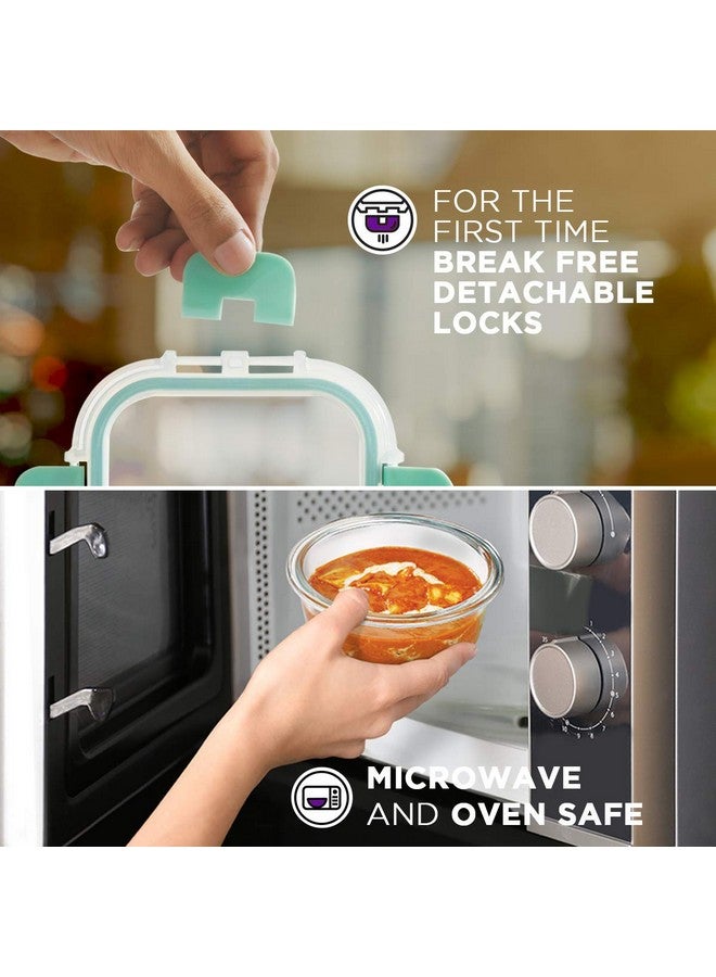 Allo FoodSafe Glass Containers with Lids with Break Free Lock, 450°C Oven Microwave Safe Containers, High Borosilicate Meal Prep Glass Food Storage Containers for Kitchen, Set of 4, 635ml, Round - Image 3