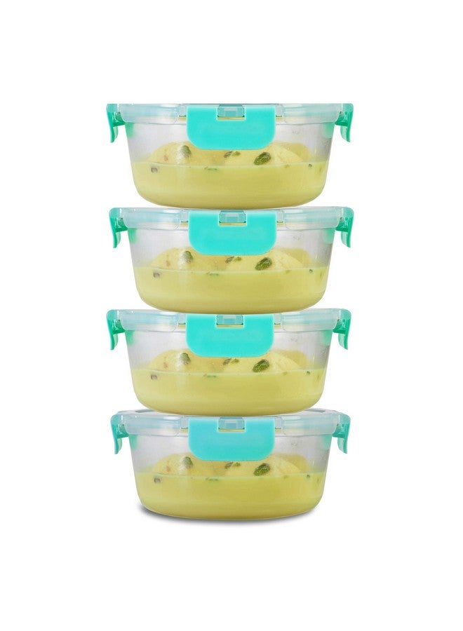 Allo FoodSafe Glass Containers with Lids with Break Free Lock, 450°C Oven Microwave Safe Containers, High Borosilicate Meal Prep Glass Food Storage Containers for Kitchen, Set of 4, 635ml, Round - Image 1