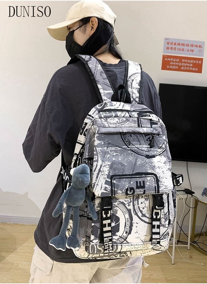 DUNISO School Backpack Large Capacity Multi-pocket Students Backpack School Bag Letter Printed Book Bags Waterproof Wear-resistant Backpacks for Teen Back Pack College Students Laptop Bag for Casual Travel  - Image 3