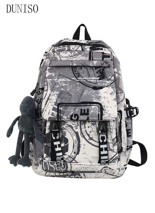 DUNISO School Backpack Large Capacity Multi-pocket Students Backpack School Bag Letter Printed Book Bags Waterproof Wear-resistant Backpacks for Teen Back Pack College Students Laptop Bag for Casual Travel  - Image 4