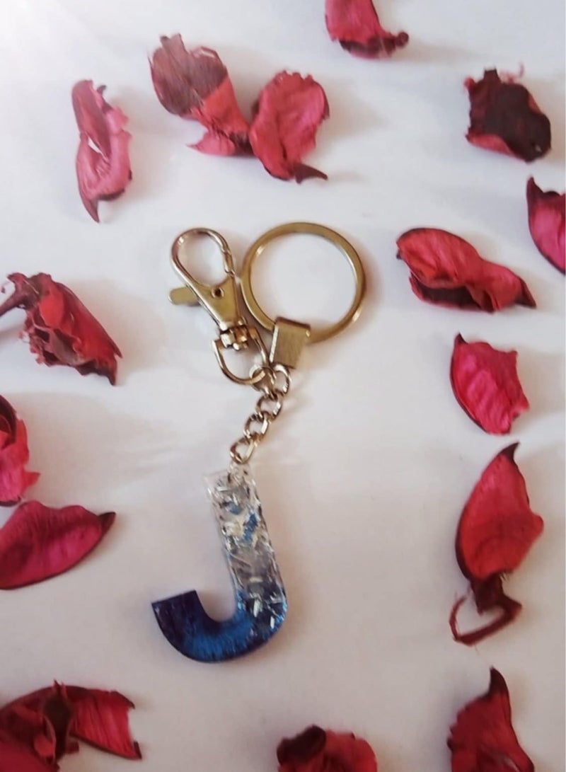 RA accessories Handmade Rezen Keychain Letter J Suitable For Bag-Blue*silvery*Transparent - Image 2