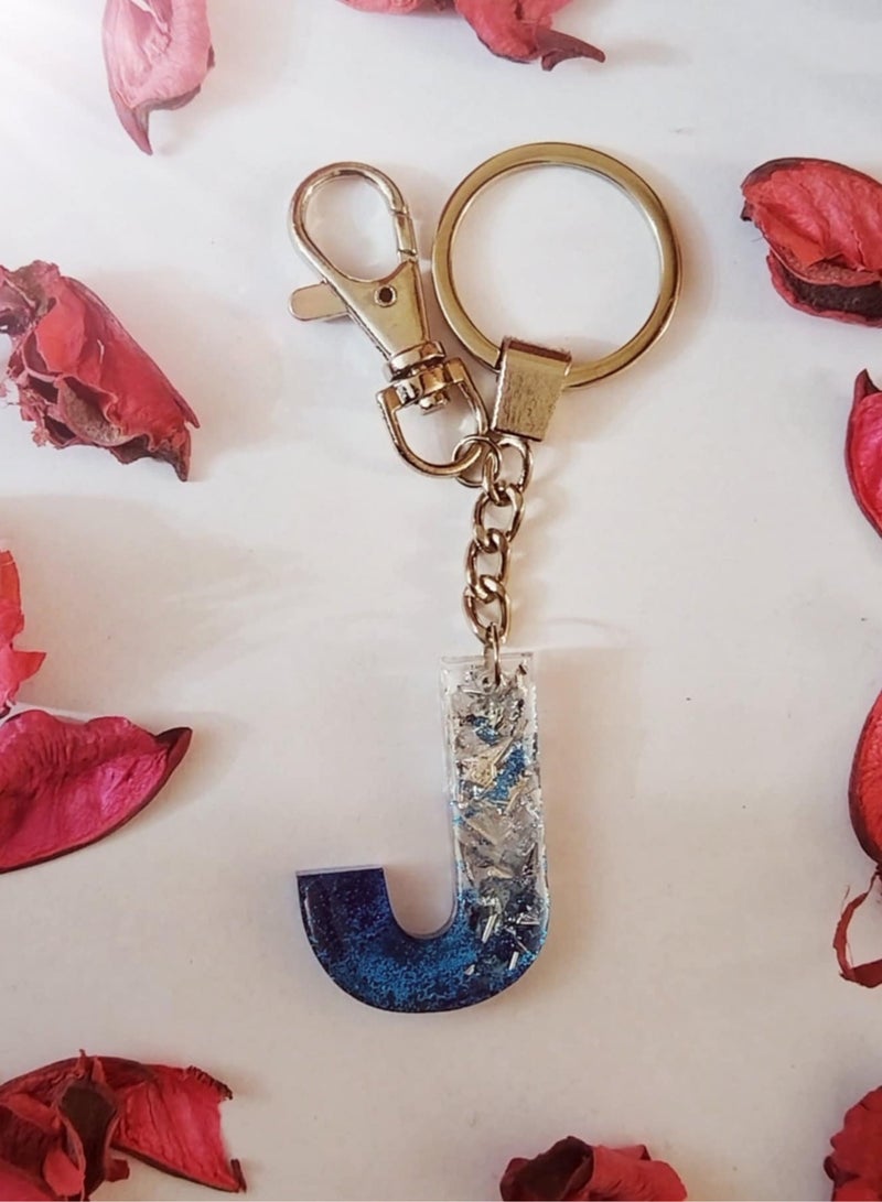 RA accessories Handmade Rezen Keychain Letter J Suitable For Bag-Blue*silvery*Transparent - Image 1