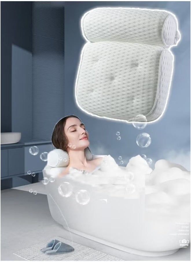 Generic 3D Breathable Mesh Bath Pillow with 6 Non-Slip Suction Cups - White  - Image 1