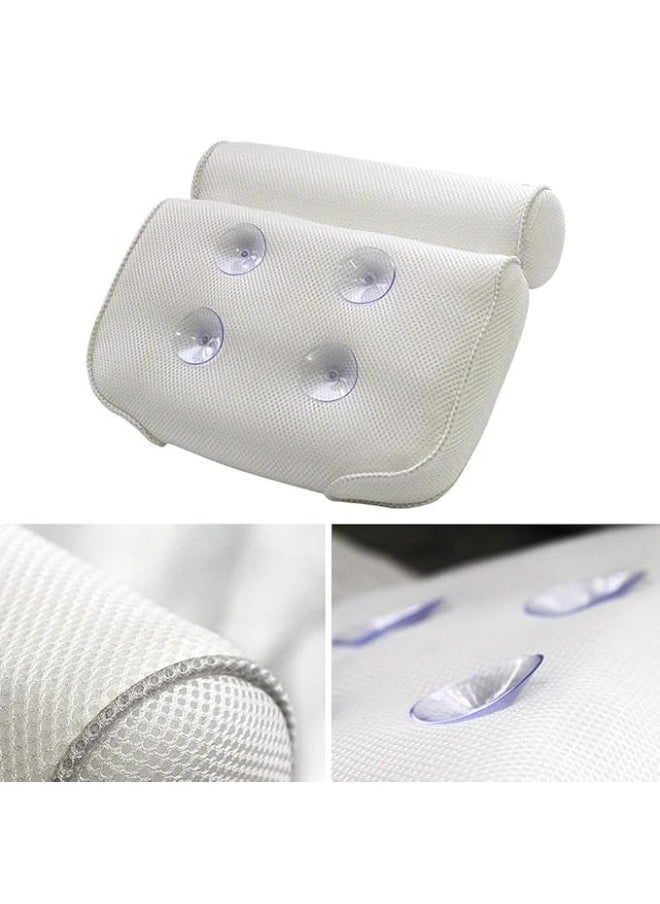 Generic 3D Breathable Mesh Bath Pillow with 6 Non-Slip Suction Cups - White  - Image 2