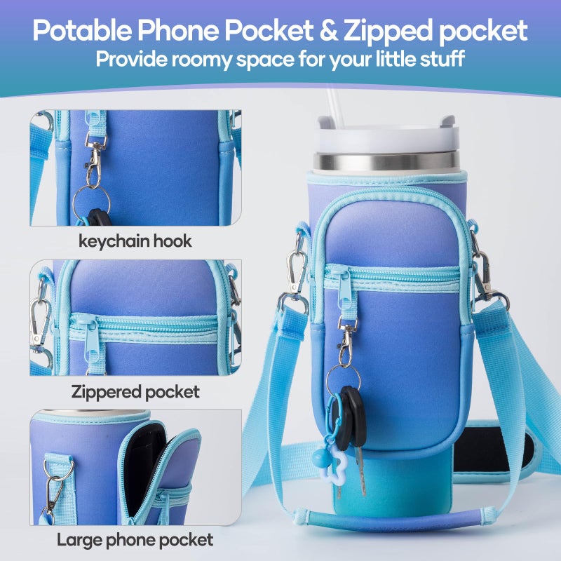 linmaya Water Bottle Carrier Bag for Stanley Cup 40/30oz with Phone Holder Pockets,Neoprene Water Bottle Cross-body Bag with Adjustable Shoulder & Hand Strap Stanley Cup Accessories - Image 4