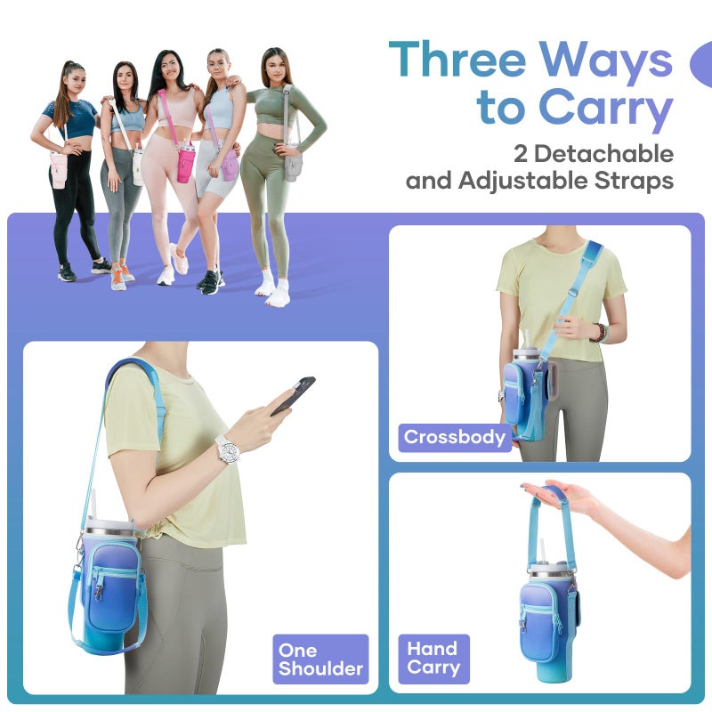 linmaya Water Bottle Carrier Bag for Stanley Cup 40/30oz with Phone Holder Pockets,Neoprene Water Bottle Cross-body Bag with Adjustable Shoulder & Hand Strap Stanley Cup Accessories - Image 2