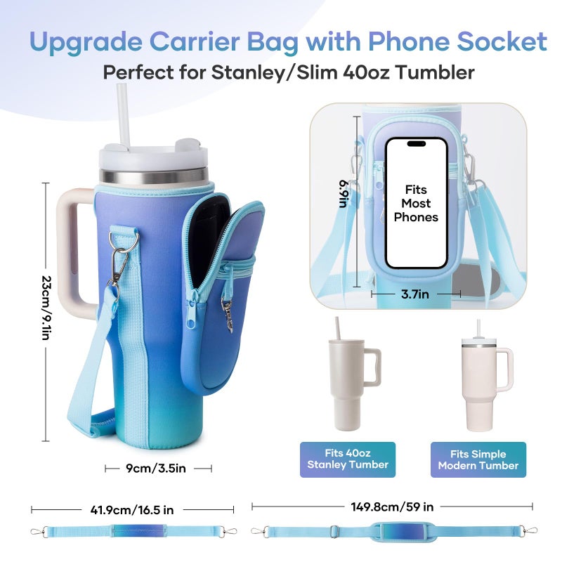 linmaya Water Bottle Carrier Bag for Stanley Cup 40/30oz with Phone Holder Pockets,Neoprene Water Bottle Cross-body Bag with Adjustable Shoulder & Hand Strap Stanley Cup Accessories - Image 3