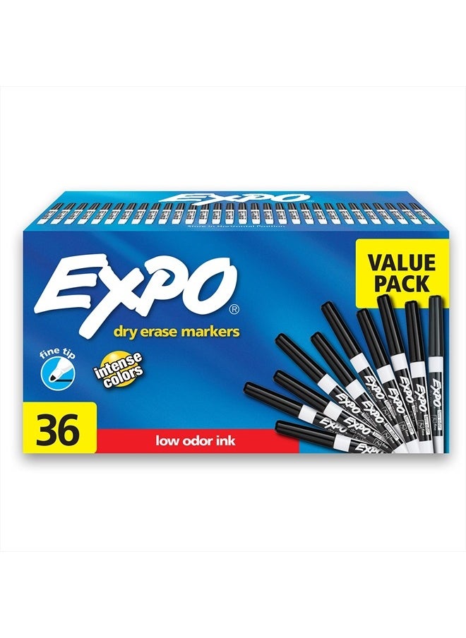 Expo Low Odor Dry Erase Markers, Fine Tip, Black, 36 Count  - Image 1