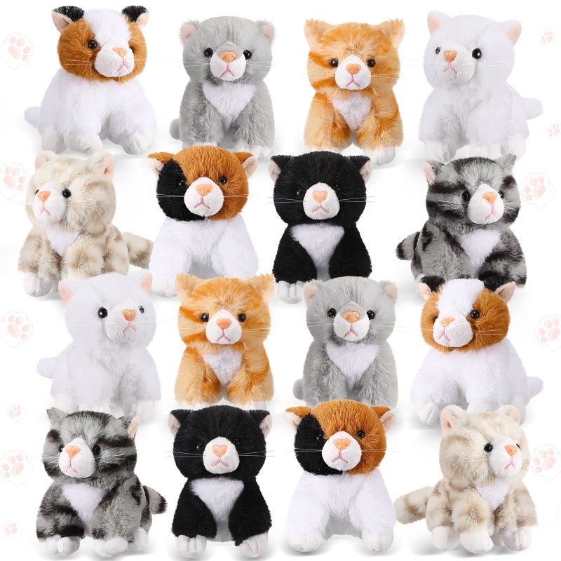 Leitee 16 Pcs Cat Stuffed Animals Bulk Party Favor 5 Inch Kitten Plush Toy Assorted Cute Cat Plush Stuffed Gift Small Fluffy Animal Toy for Birthday Adopt Pet Classroom Party Favor(Cute Style) - Image 1