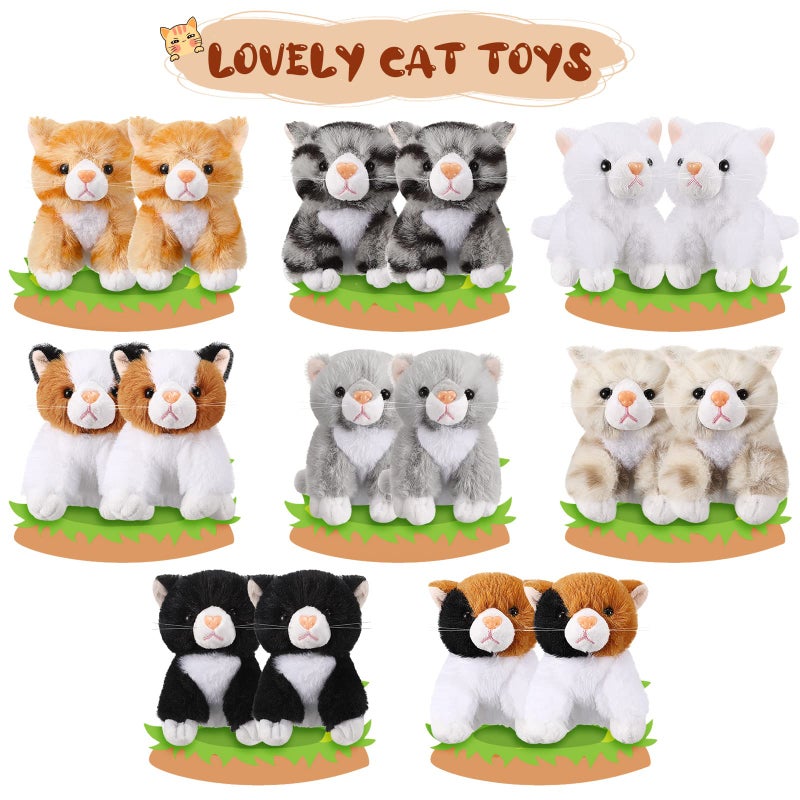 Leitee 16 Pcs Cat Stuffed Animals Bulk Party Favor 5 Inch Kitten Plush Toy Assorted Cute Cat Plush Stuffed Gift Small Fluffy Animal Toy for Birthday Adopt Pet Classroom Party Favor(Cute Style) - Image 3