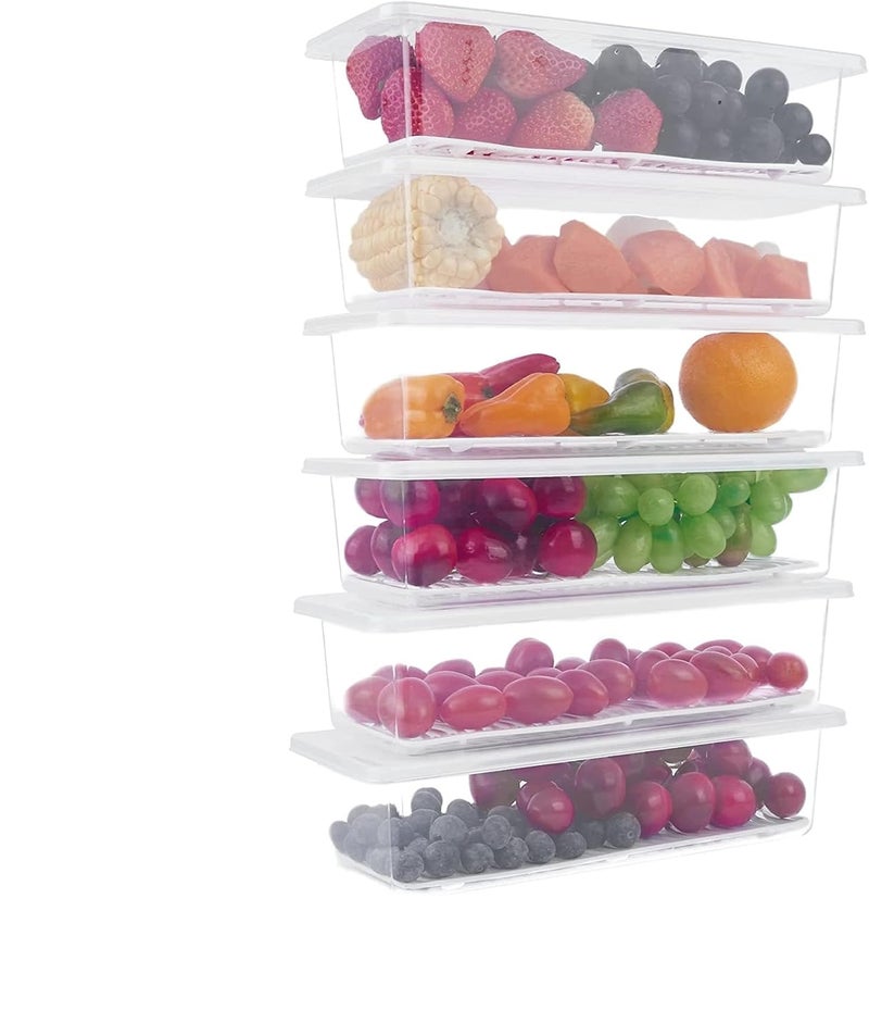 Reffo Reffo MultiPurpose Fridge Storage Boxes With Removable Drain Plate Stackable Freezer Storage Plastic Container Keep Fresh For Storing Fish Meat Vegetables Fruits 1500 Ml Set Of 6 Pcs  - Image 1