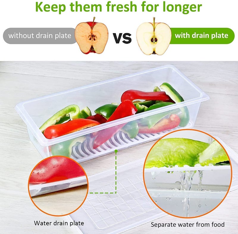 Reffo Reffo MultiPurpose Fridge Storage Boxes With Removable Drain Plate Stackable Freezer Storage Plastic Container Keep Fresh For Storing Fish Meat Vegetables Fruits 1500 Ml Set Of 6 Pcs  - Image 4