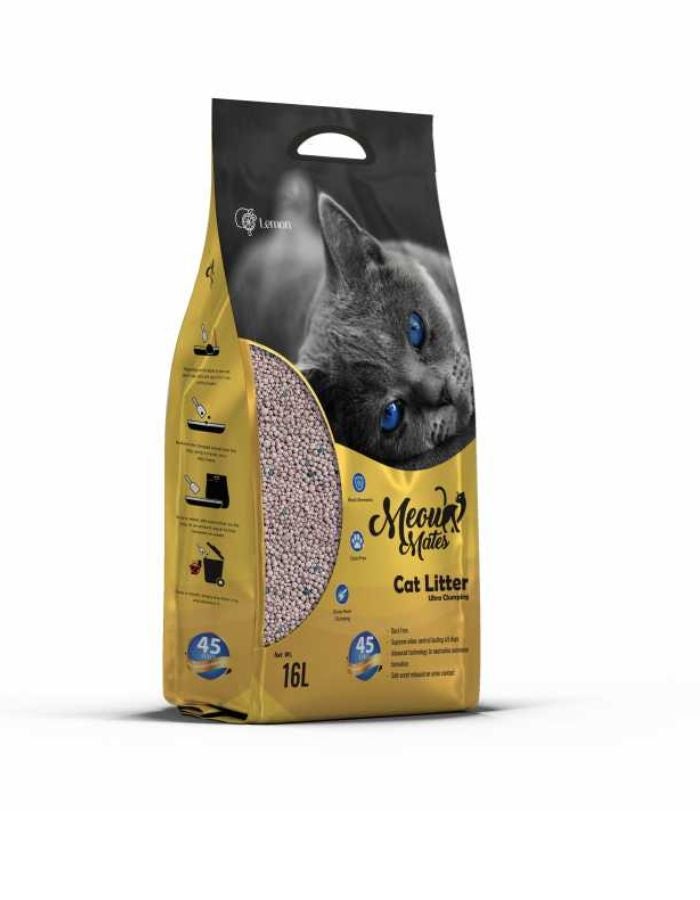 بنتونايت رمل قطط مياو ميتس بنتونيت - برائحة الليمون، 16 لتر / 5 كجم - متكتل ويتحكم بالرائحة لمدة 45 يومًا - Image 1
