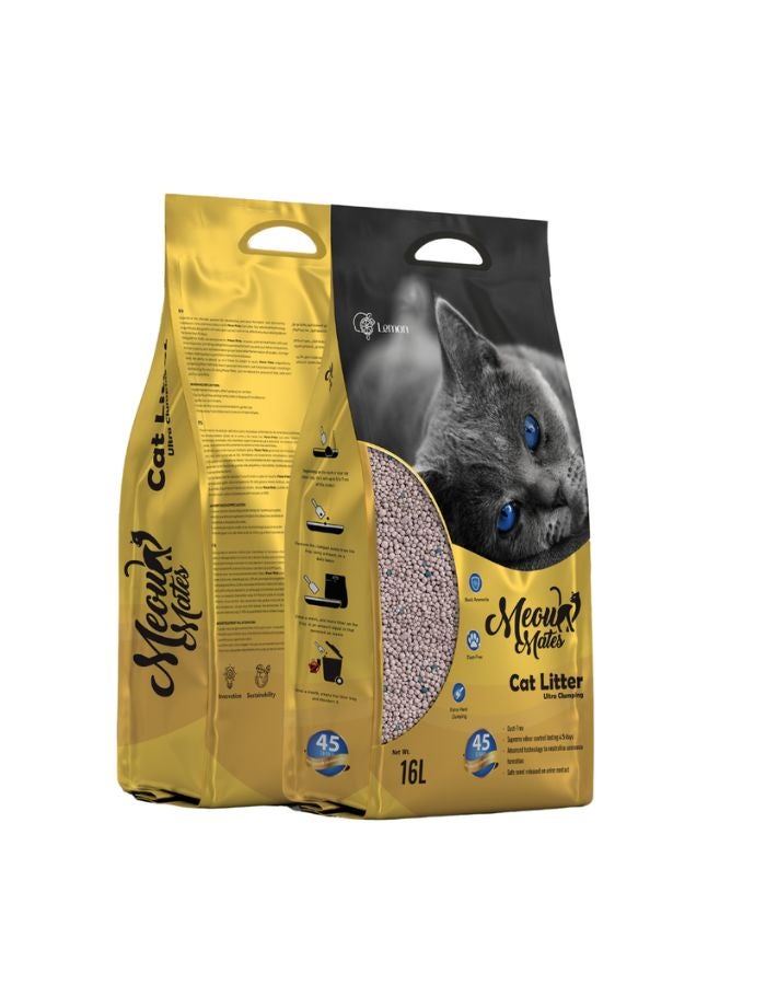 بنتونايت رمل قطط مياو ميتس بنتونيت - برائحة الليمون، 16 لتر / 5 كجم - متكتل ويتحكم بالرائحة لمدة 45 يومًا - Image 2