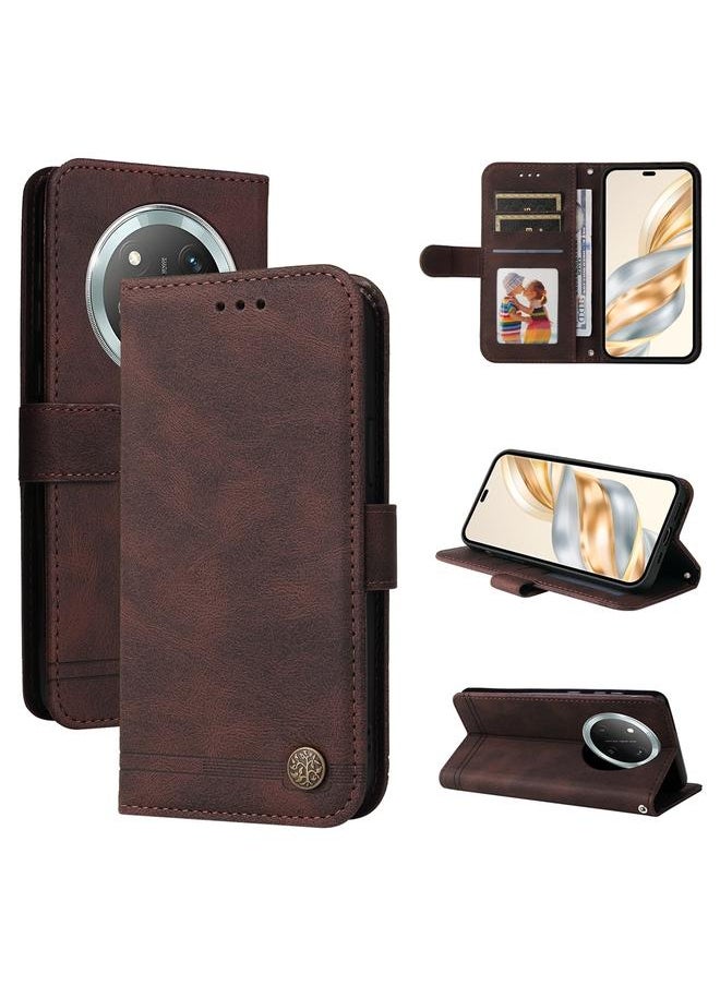 erorex For Honor X9c / Magic7 Lite Skin Feel Life Tree Metal Button Leather Phone Case(Brown) 