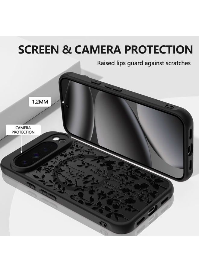 ZIYE Magnetic Case for Google Pixel 10 Pro 6.3 Inch [Compatible with MagSafe] Hard PC and Soft TPU Case with Black Floral Flowers Anti-Scratch Shockproof Protection Phone Cover for Women - Image 3