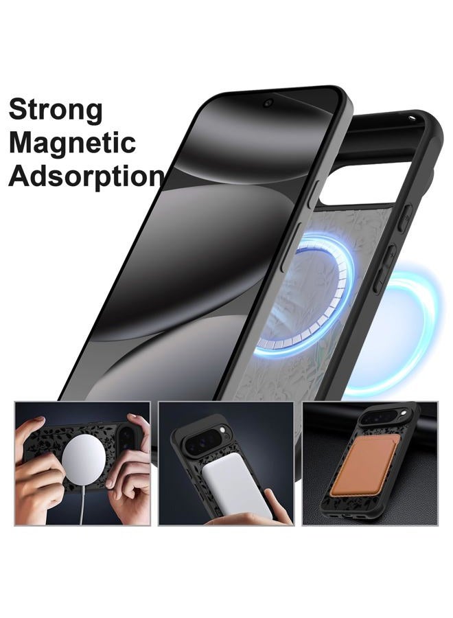 ZIYE Magnetic Case for Google Pixel 10 Pro 6.3 Inch [Compatible with MagSafe] Hard PC and Soft TPU Case with Black Floral Flowers Anti-Scratch Shockproof Protection Phone Cover for Women - Image 5