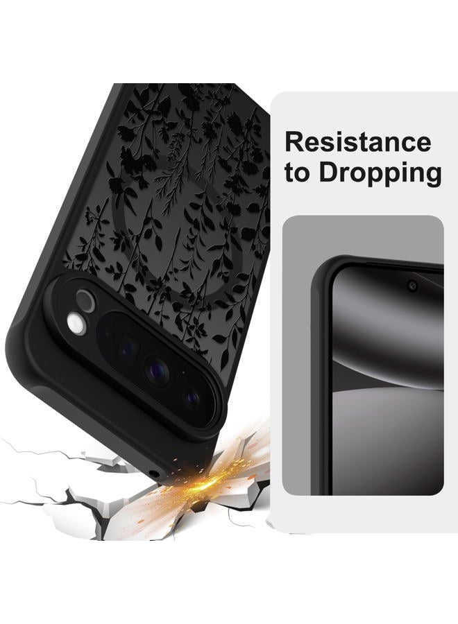 ZIYE Magnetic Case for Google Pixel 10 Pro 6.3 Inch [Compatible with MagSafe] Hard PC and Soft TPU Case with Black Floral Flowers Anti-Scratch Shockproof Protection Phone Cover for Women - Image 2