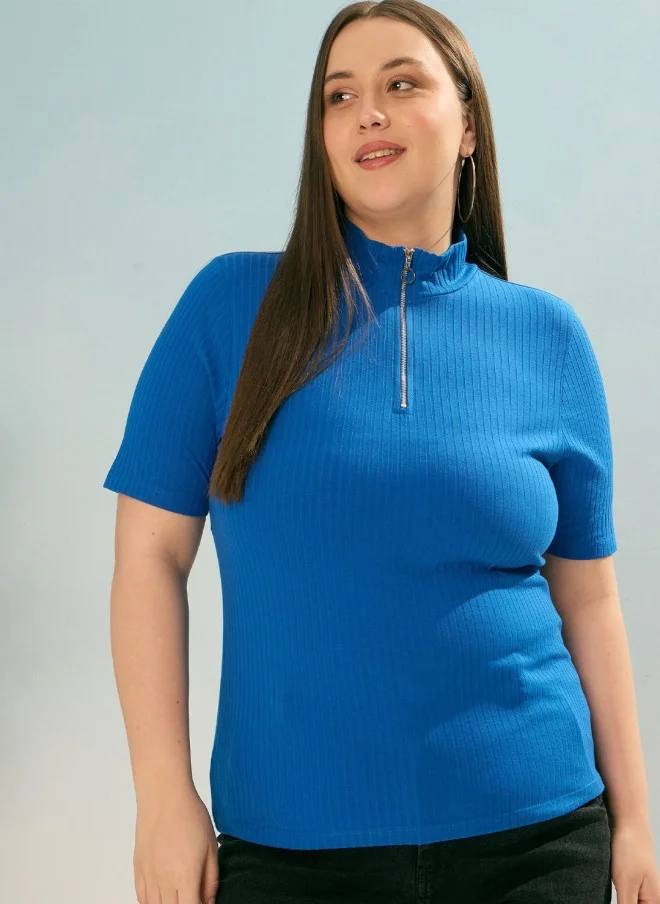 SASSAFRAS High Neck Blue Top for Women