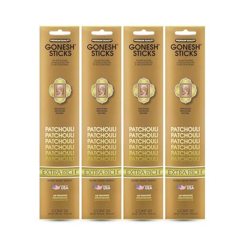 Gonesh - Extra Rich Scented Incense Sticks - Non-Toxic 10” Slow Burn Aromatic Sticks - Patchouli - 4 Packs of 20-80 Count - Image 1