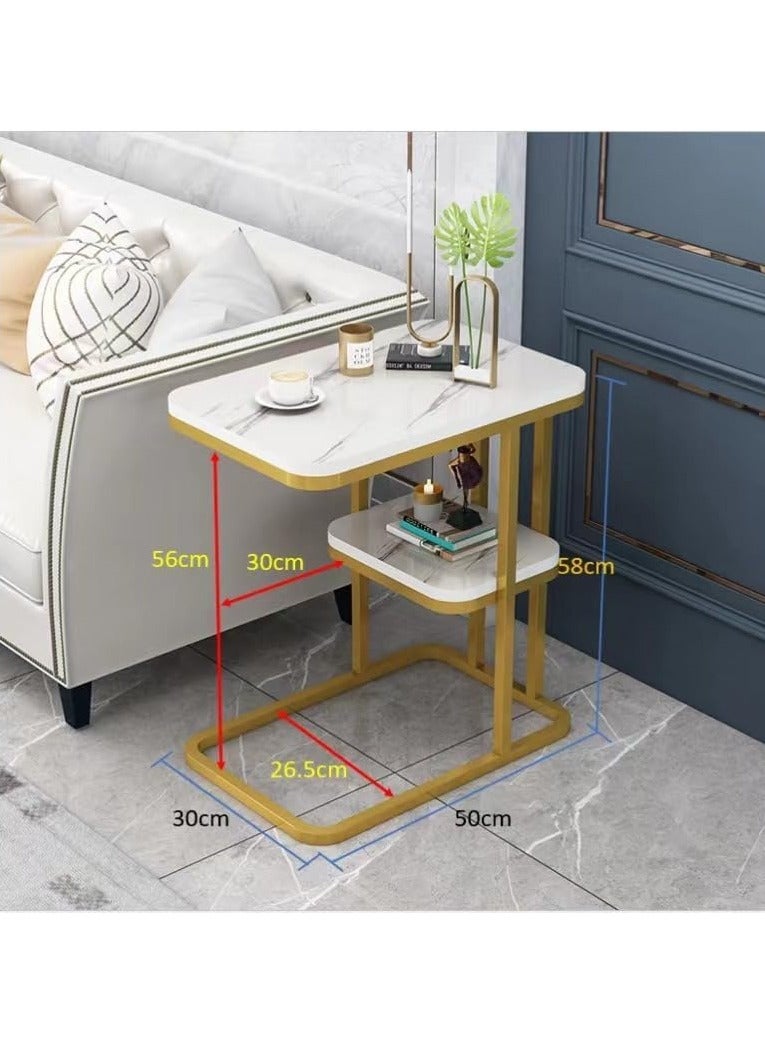 AUTOYSUR C Shaped End Table, 2-Tier Sturdy C Table with Storage Narrow Side Table for Living Room Bedroom with Metal Frame, Industrial Small Bedside Table Sofa Couch Table for Small Space  - Image 2