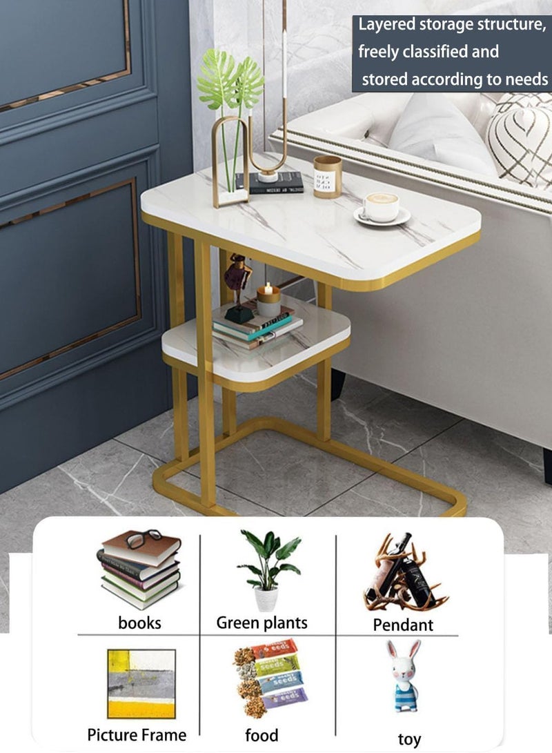 AUTOYSUR C Shaped End Table, 2-Tier Sturdy C Table with Storage Narrow Side Table for Living Room Bedroom with Metal Frame, Industrial Small Bedside Table Sofa Couch Table for Small Space  - Image 4