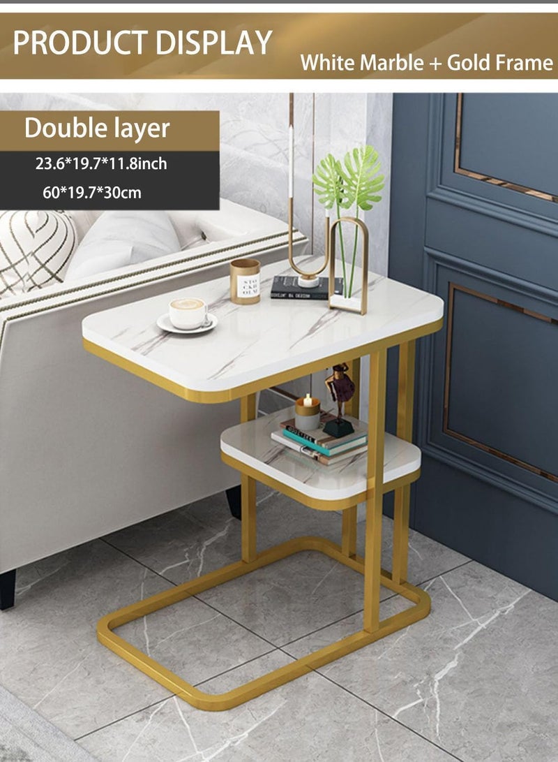 AUTOYSUR C Shaped End Table, 2-Tier Sturdy C Table with Storage Narrow Side Table for Living Room Bedroom with Metal Frame, Industrial Small Bedside Table Sofa Couch Table for Small Space  - Image 3
