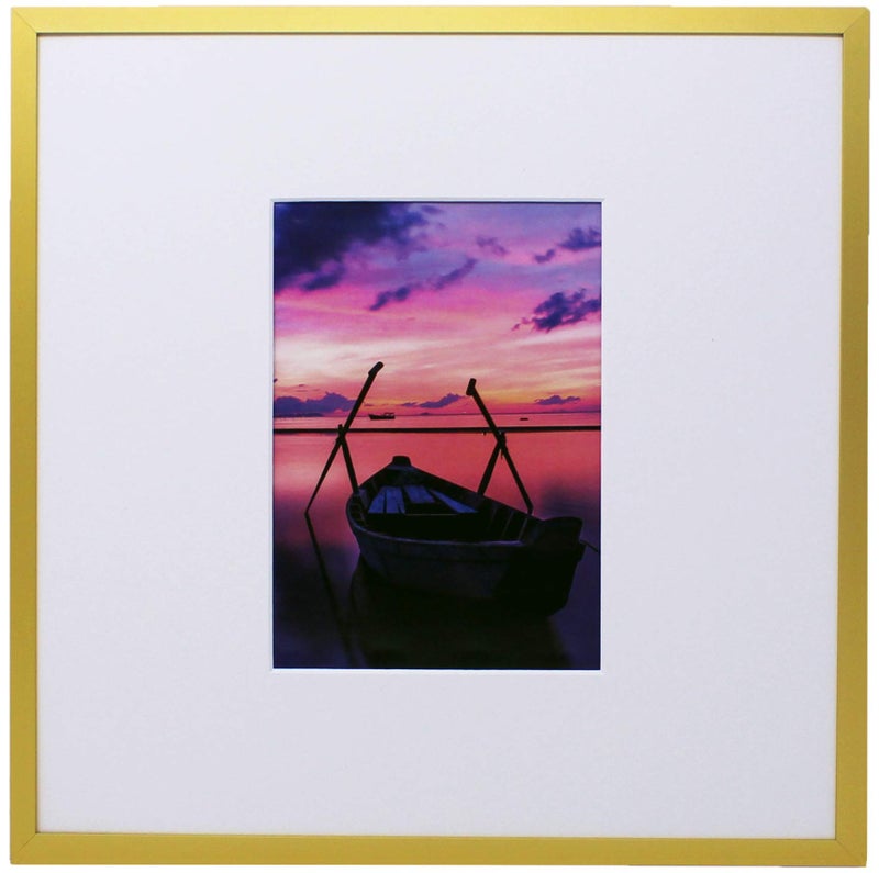 Gold Brushed Aluminum 12x12 Metal Picture Frame with 5x7 Mat  Includes Both Attached Hanging Hardware and Desktop Easel  Crystal Clear Plexiglass Front  Frames Display Pictures or Scrapbook Pages