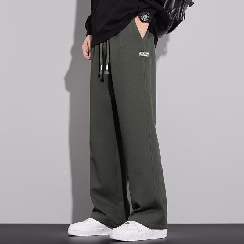 Waffley Sweat Pants Mens Spring and Autumn 2024 New American Style Fashion Brand Loose Straight Sportswear Casual Pants for Boys Military green - Image 1
