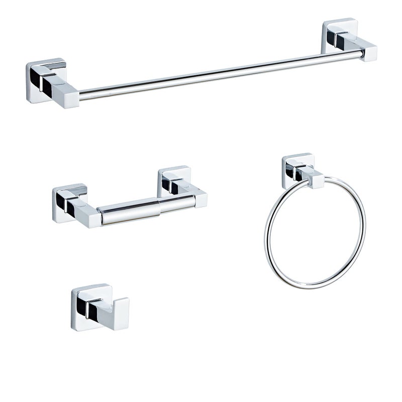 Chrome Bathroom Hardware Set 4 PiecesTowel Bar Set Stainless Steel Wall Mounted Includes 16In Hand Towel Bar Towel Ring Robe Towel HooksToilet Paper Holder Bathroom Towel Rack Set