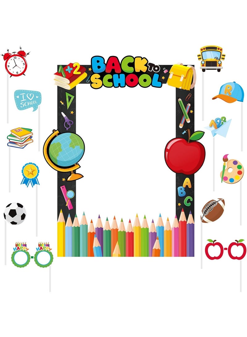 Back to School Photo Booth Props Pencil Themed Picture Frame Teacher Students Welcome Party Supplies First Day of Class Decorations 17 PCS