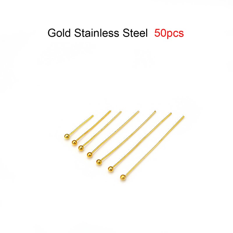 Stainless steel water plating real gold plating nine-character needle T-character needle ball needle accessories DIY handmade material 9-character needle wholesale Golden Ball Needle (50 pcs/Pack) 